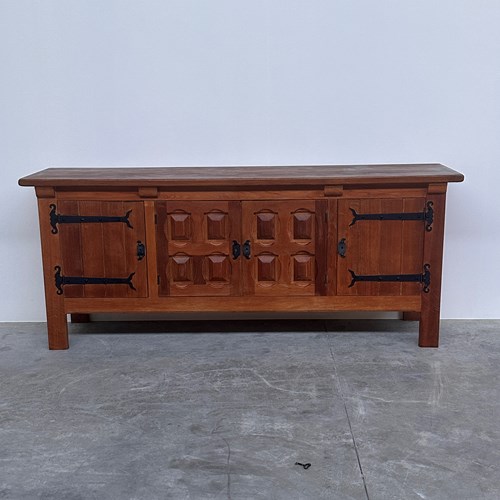 Brutalist Solid Oak Sideboard With Hand-Forged Iron Hardware