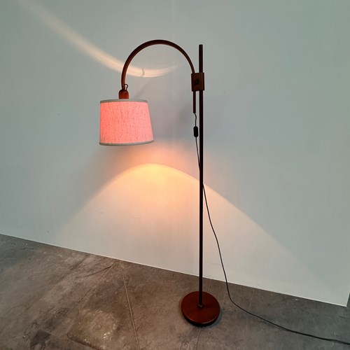Adjustable Teak Arc Floor Lamp With Fabric Shade, 1960S