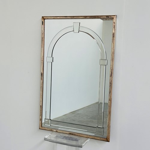 Large Art Deco Style Beveled Wall Mirror With Architectural Arch Design