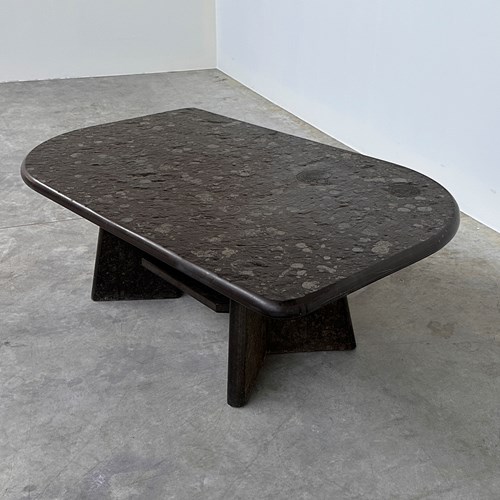 Vintage Fossil Stone & Slate Coffee Table – Sculptural Brutalist Design, 1970S