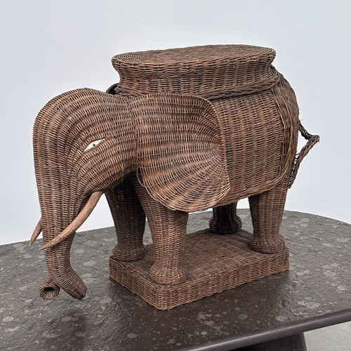 Large Vintage Wicker Elephant Plant Stand / Side Table – Sculptural
