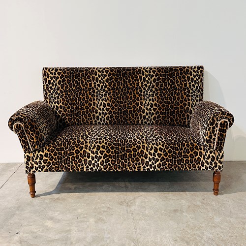 Vintage Leopard Sofa / Wall Sofa With Drop-Down Arms, France.