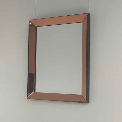 Peach / Rose Smoked Mirror – Beveled Mirrored Frame, 1970S