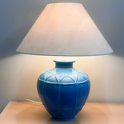 Louis Drimmer French Ceramic Lamp – Blue Glazed Base, 1980S. France