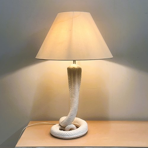 Vintage White Ceramic Cobra Table Lamp, 1970S. Attr. Barbi