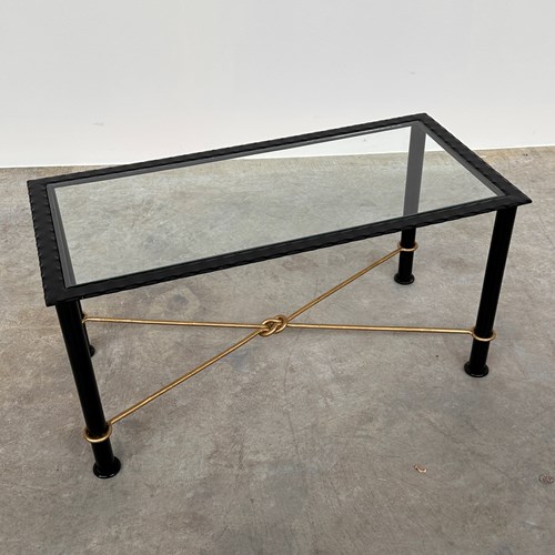 Vintage Textured Forged Iron & Glass Coffee Table