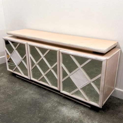 1980S Roche Bobois Soft Pink Mirrored Geometric Sideboard