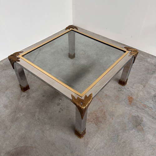 Chrome & Brass Coffee Table With Sculptural Leaf Details, 1970S