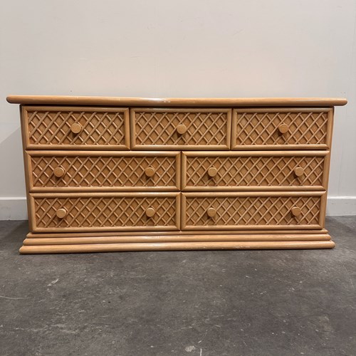 Oak & Faux Rattan-Front Dresser - Chest Of Drawers By Maugrion For Roche Bobois