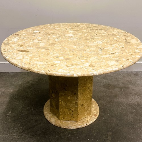 Round Breccia Marble Pedestal Table | 1980S Vintage Stone Dining Table 