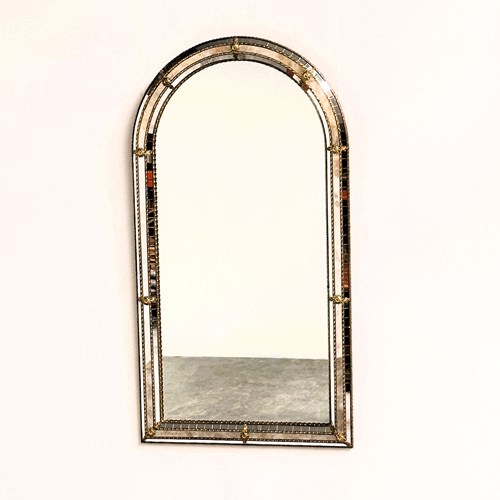 Vintage Spanish Gilt Mosaic Mirror With Arched Top – 1970S