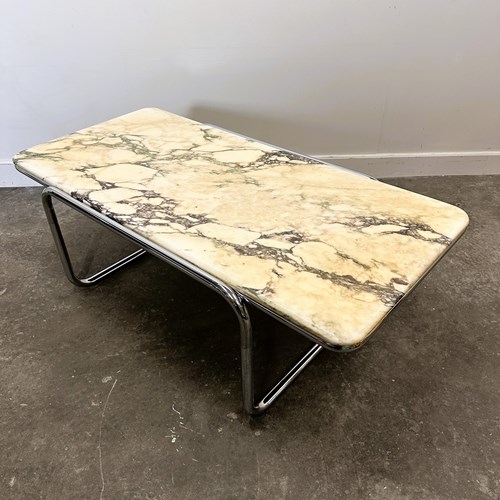 Large Italian Calacatta Violetta Marble Coffee Table With Chrome Base, 1970S