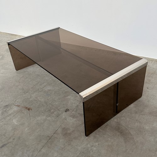 Radice & Galotti Smoked Glass Coffee Table With Chrome Details, Italy, 1970S