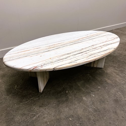 Stunning Oval Breccia Sarda Striato Marble Coffee Table, Italy 1980S.
