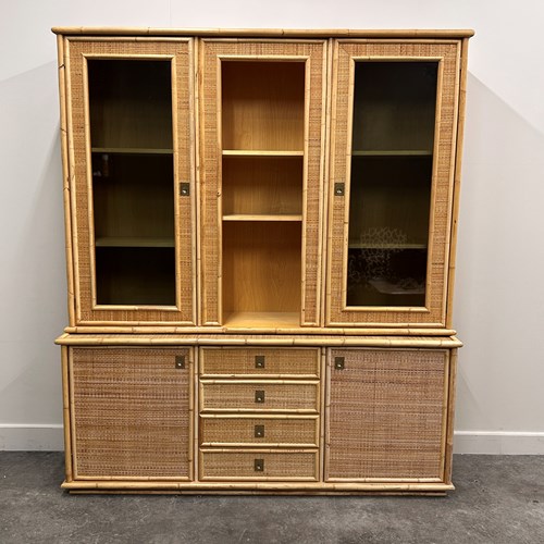 Dal Vera Rattan & Bamboo Display Cabinet, 1970S Italian Design