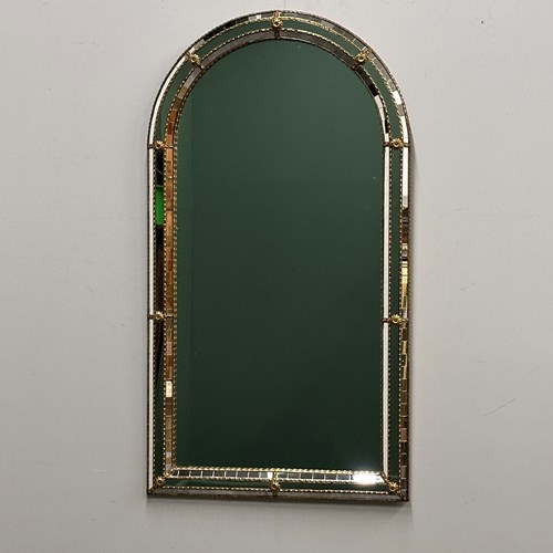 Vintage 1980S Spanish Mosaic Arch Mirror • Gold & Bronze Tile Frame • Glam 