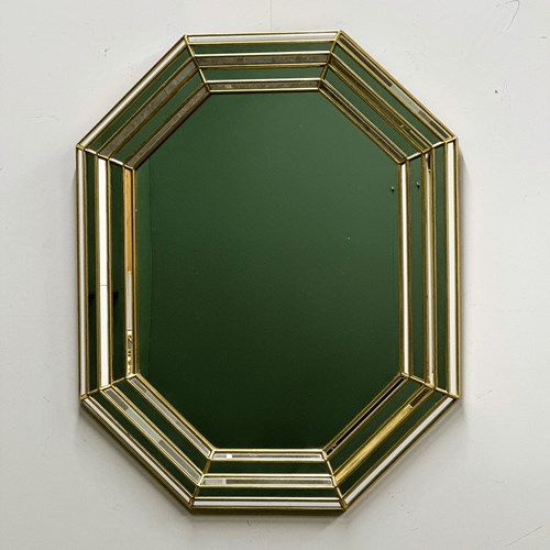 Large Octagonal Deknudt Wall Mirror In Layered Mirrored Glass And Gold Accents
