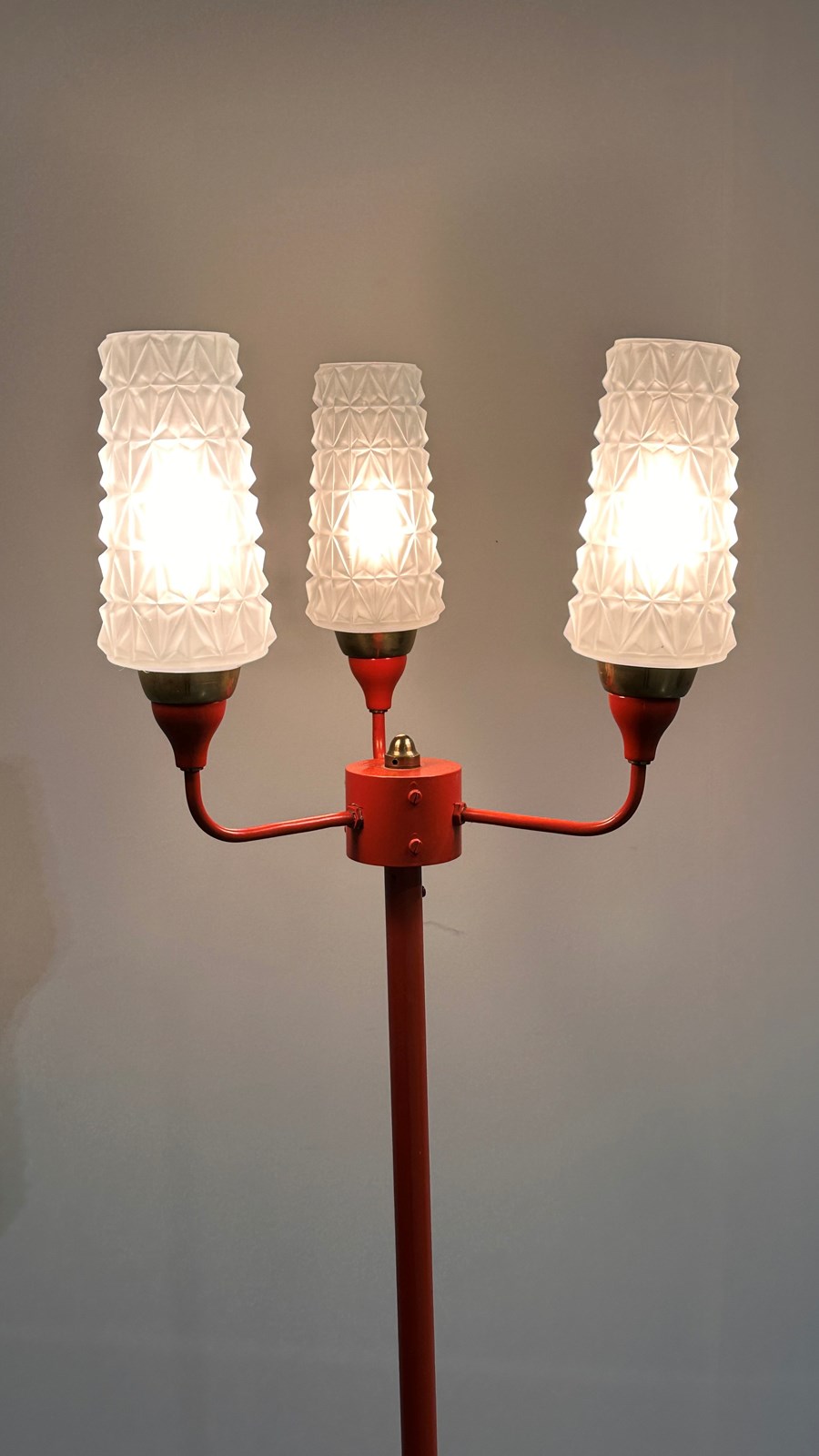 Vintage Red Three-Light Floor Lamp With Opaline Glass Shades ...