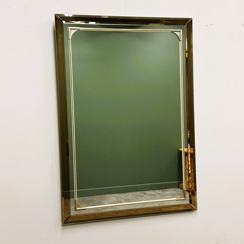 Rectangular Schöninger Mirror With Bronze-Tinted Glass & Brass Detailing, German