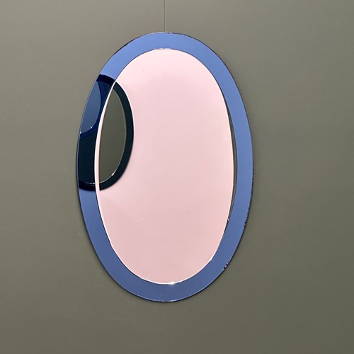 Rare Pair Of Italian Blue Oval Mirrors, Attributed To Cristal Arte, 1970S