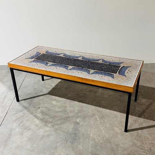 Vintage Mid-Century Mosaic Coffee Table With Blue Tile Design