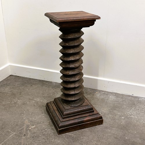 French Antique Wooden Pressoir Press Screw Column  Sculptural Pedestal