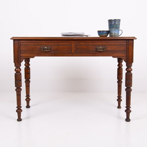 Delightful Antique Victorian Oak 2 Drawer Desk Table 1880