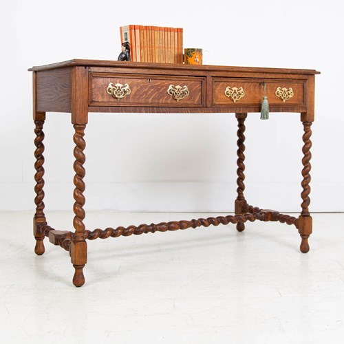 Decorative English Oak Leather Topped Desk C1910