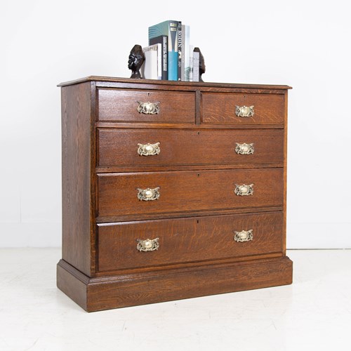 Late Victorian Solid Oak Chest Of Drawers C1900