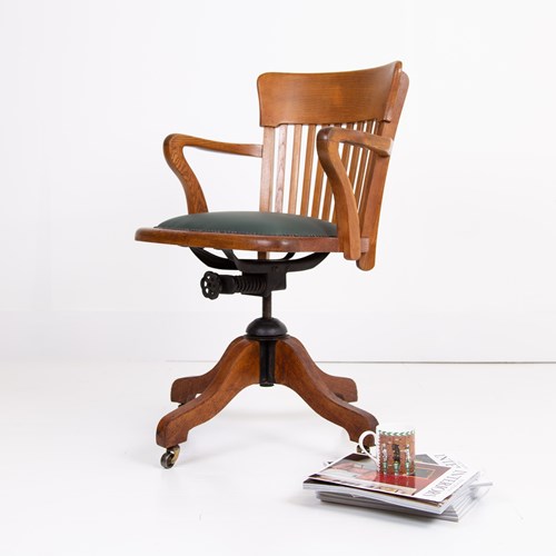 Edwardian Antique Swivel Oak Office Desk Chair