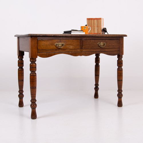  2 Drawer Walnut Desk With Leather Top 1900S
