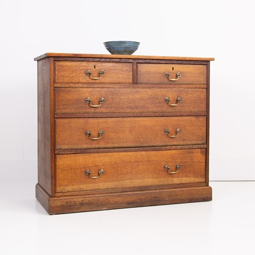 Handsome Quality English Oak Chest Of Drawers