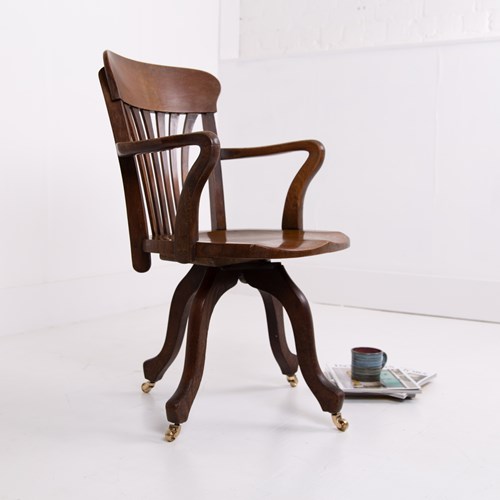 Antique Oak Swivel Desk Chair 1920S
