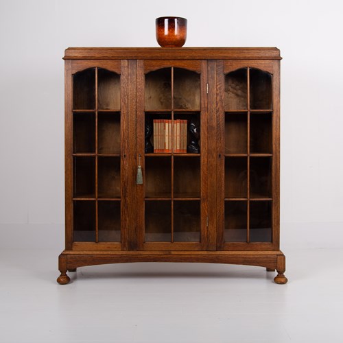 English Oak Glazed Bookcase Cabinet C1920