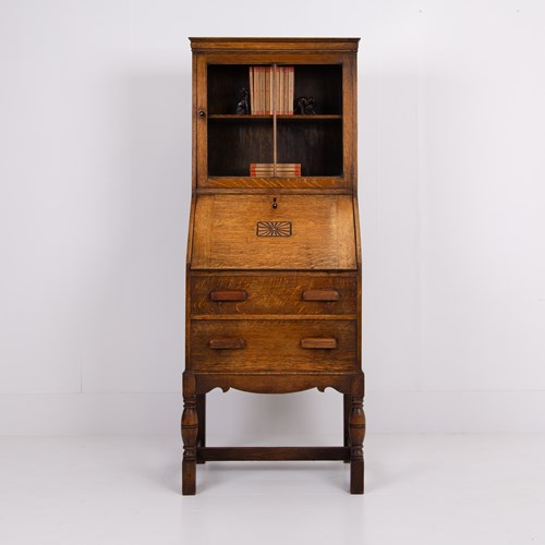 Handsome 2 Drawer Glazed Bookcase Bureau 1920S