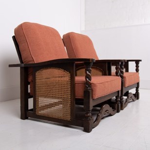  Pair Of Oak Framed Armchairs New C...