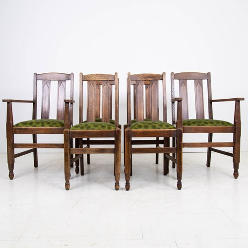 Set 6 Oak Dining Chairs New Liberty Upholstery C1920