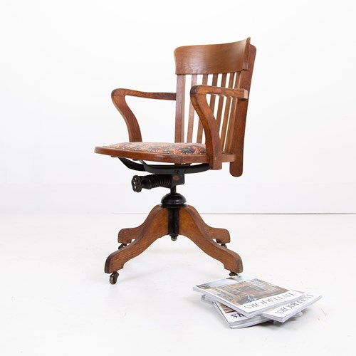 Edwardian Antique Swivel Oak Desk Chair