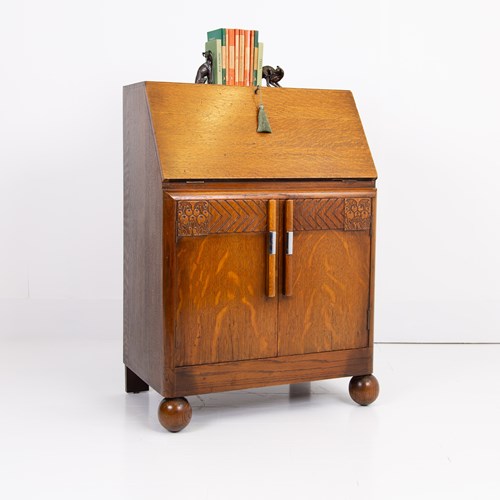  Art Deco Oak Bureau Desk With Storage C1930