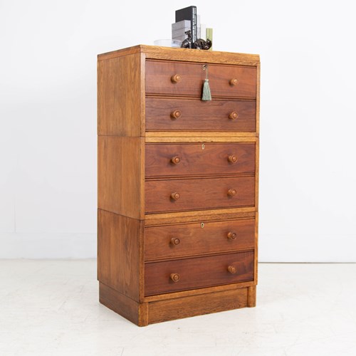  Art Deco 6 Drawer Oak And Walnut Chest C1930