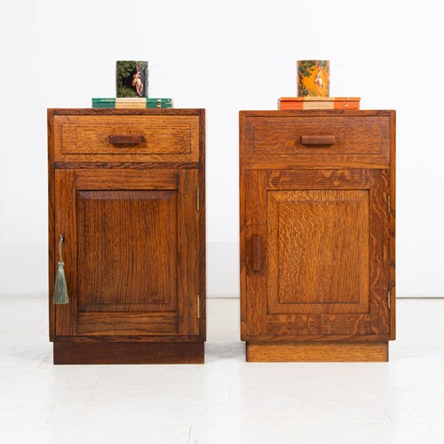 Pair Of Solid Oak Bedside Side Cabinets C1940