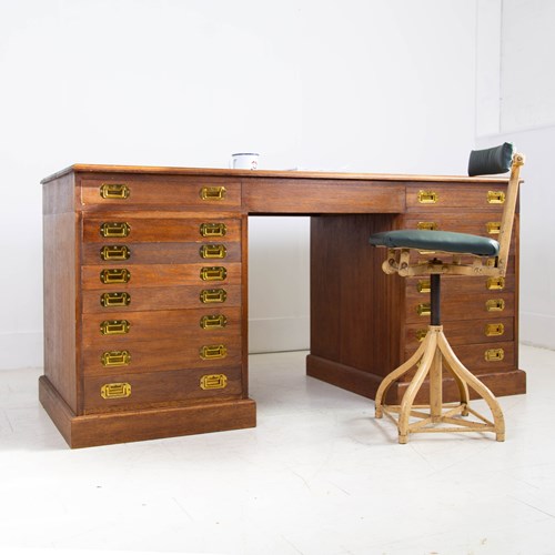 Mid Century 16 Drawer Workshop Desk Cabinet