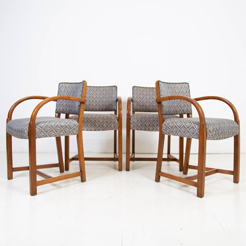 Heals Set Of 4 Oak Bentwood Dining Armchairs C.1930