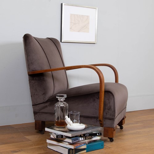 1930S Art Deco Oak Framed Bentwood Armchair New Upholstery