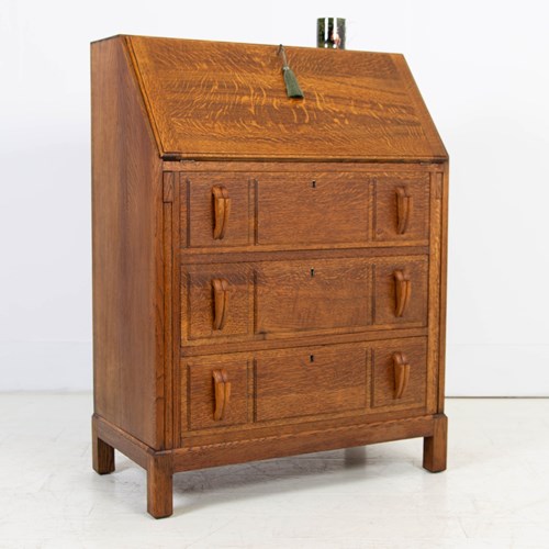 Handsome 1930S Oak Bureau Desk With Drawers