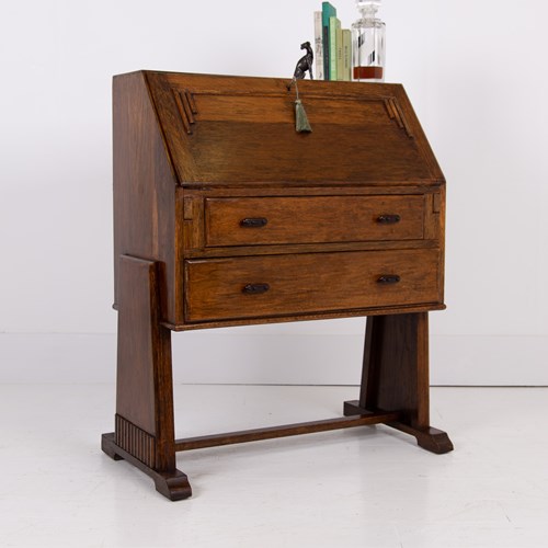Striking Oak Art Deco 2 Drawer Bureau C1930