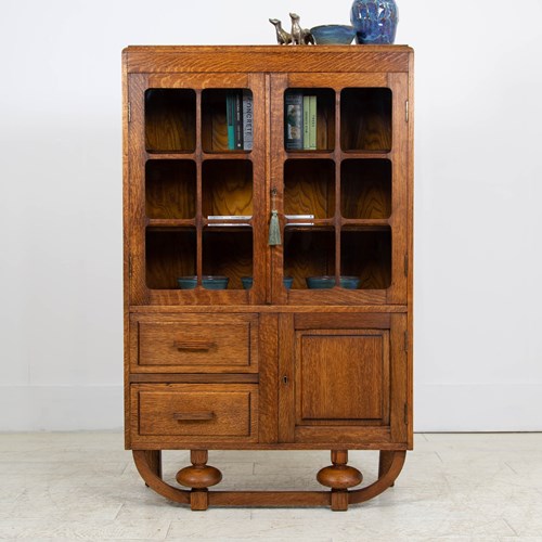 Art Deco Oak Glazed Cabinet Bookcase C1930