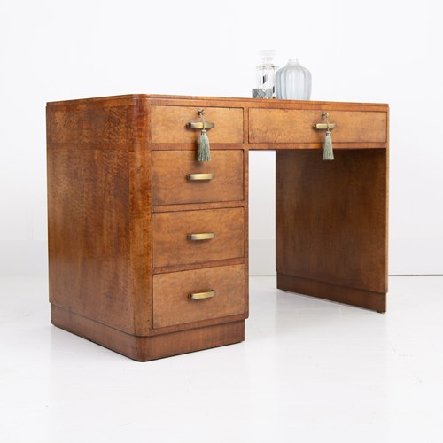 Art Deco Walnut Leather Top 5 Drawer Desk