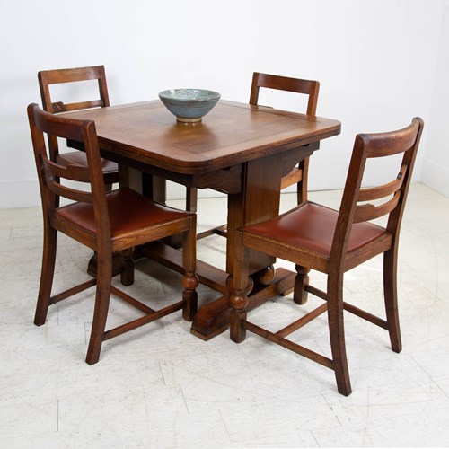 Oak Deco Dining Table 4 Matching Oak Chairs C1930