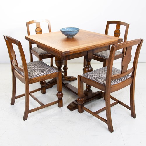 1930S Oak Table And 4 Chairs New Upholstery Deco